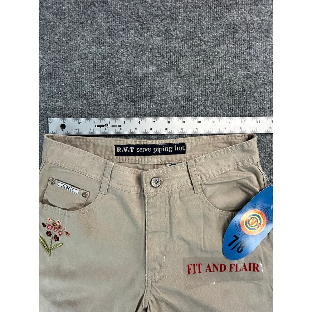 RVT Fit&Flare Girls 7/8 & 9/10 Khaki Embroidered Floral Pants Cotton Bootcut NWT - Picture 11 of 12